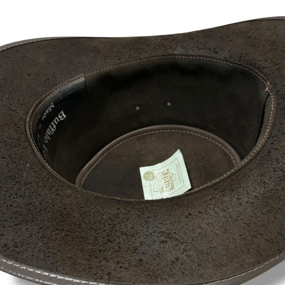 Walker Buffalo Leather Cowboy Hat Western Ranch Rodeo Rustic Style 22.5” - Picture 11 of 12